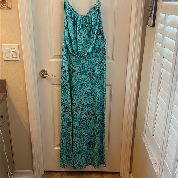 Lilly Pulitzer NWT Teal and Black Strapless Animal Print Maxi Dress - Picture 8 of 10